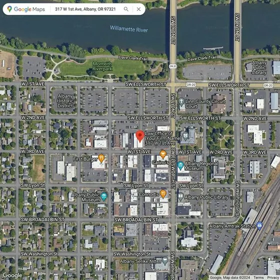 Map showing Law Office of Ivers & Miller at 317 W 1st Ave, Albany, OR 97321